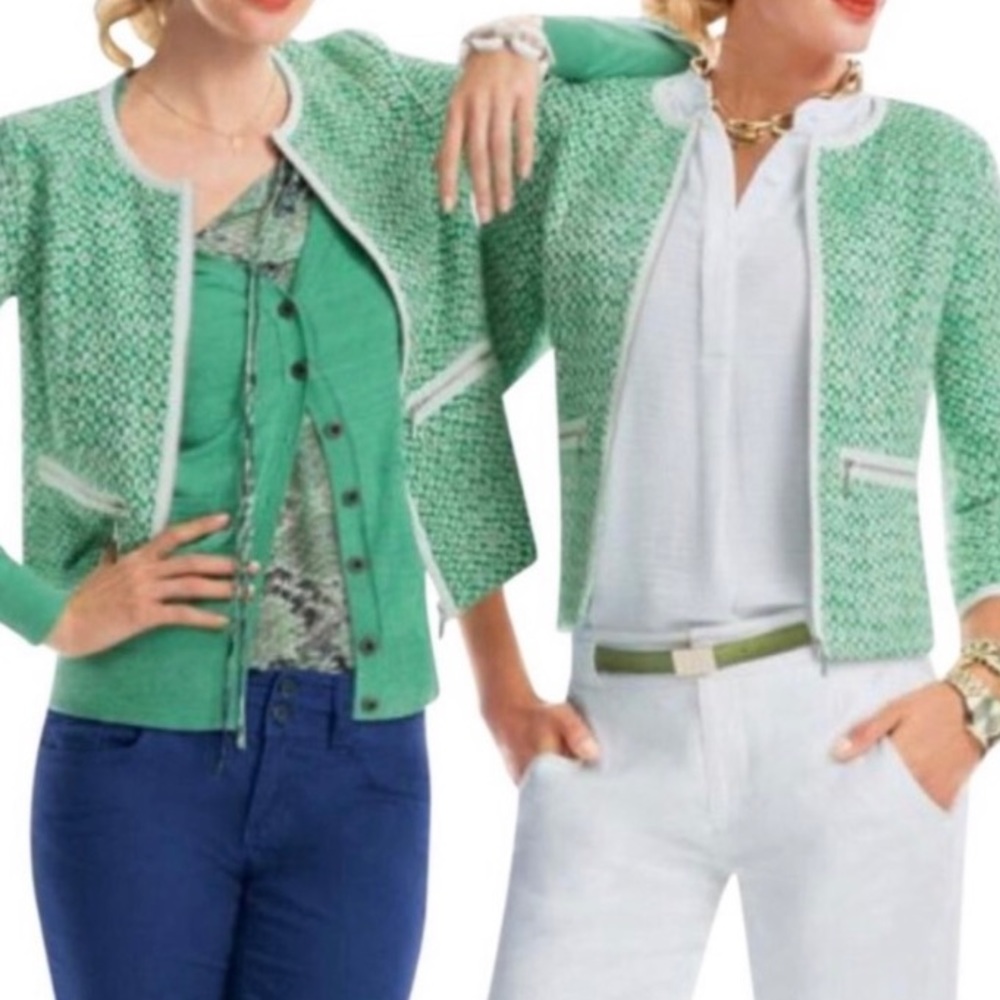 CAbi Clover Tweed Green Jacket